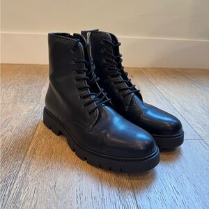 Zara Black Leather Lace-Up Combat Boots